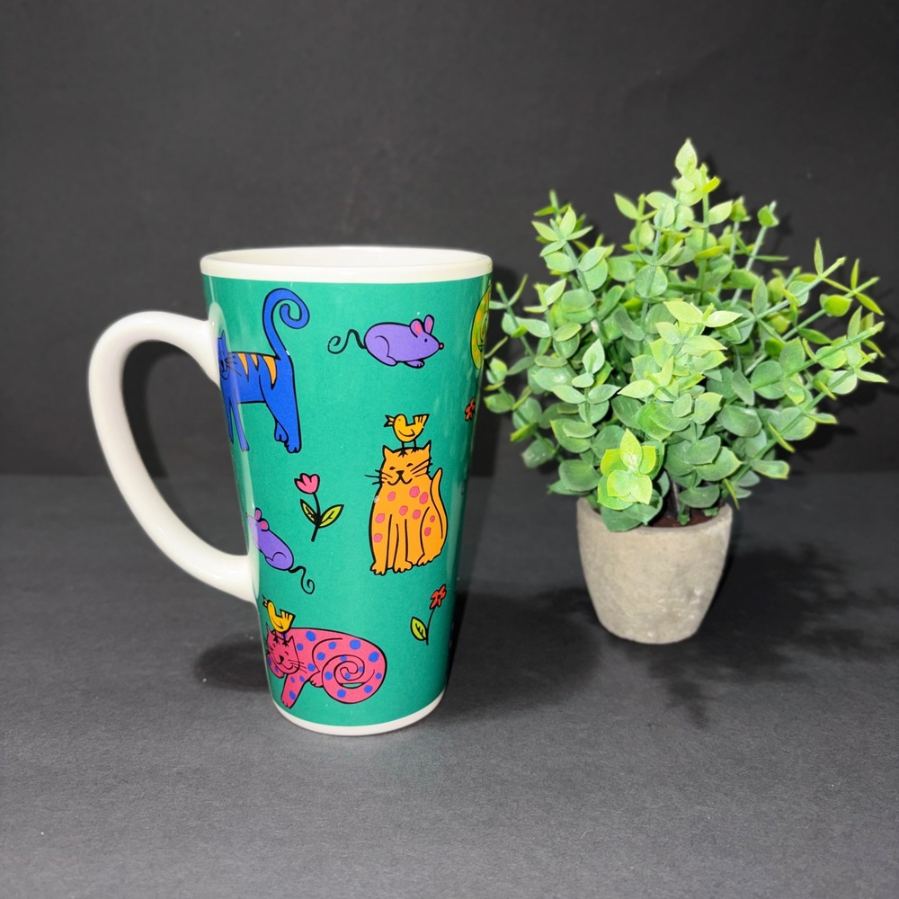 Teal Vtg Cat Stoneware Mug By Riviera Van Beers For Signature Housewares Inc